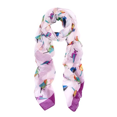Elegant Birds Print Fashion Scarf, White