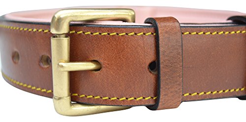Soft Touch Collars Padded Leather Dog Collar, Large Brown with Light Pink Padding, Real Genuine Leather, 24" Long x 1.5" Wide, Fits Neck Size 18" to 21" Inches