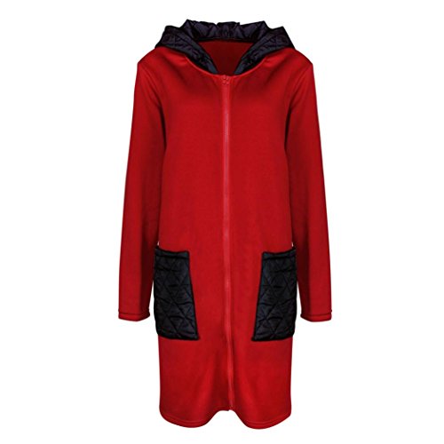 2017 Hot Sale Women Fashion Long Sleeve Hooded Casual Trench Coat Jacket Windbreaker Outwear Tops (Red, S)