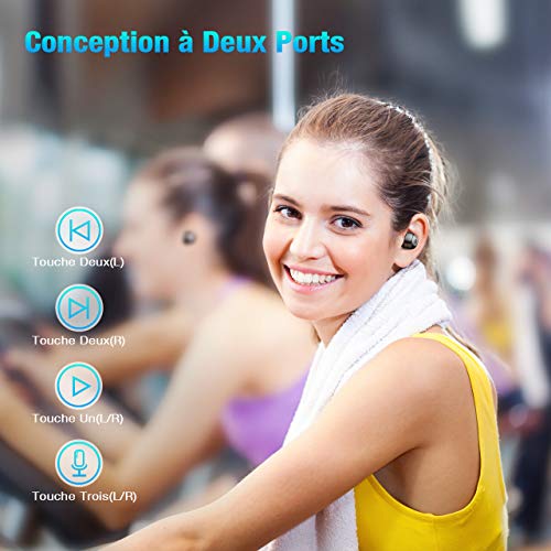 POWERADD Ecouteur Bluetooth 5.0 TWS - 3000mAh Son Stéréo 3D Etanche IPX7 Contrôle Tactile avec Etui de Charge et Indicateur LED Casque Rechargable sans Fil pour Sport