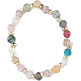 Crymystal Boho Crystal Bead Stretch Ring Beaded Stackable Ring Gemstone Bead Elastic Finger Ring Rainbow Bead Elastic Ring Handmade Stacking Ring Jewelry for Women and Girls Gifts