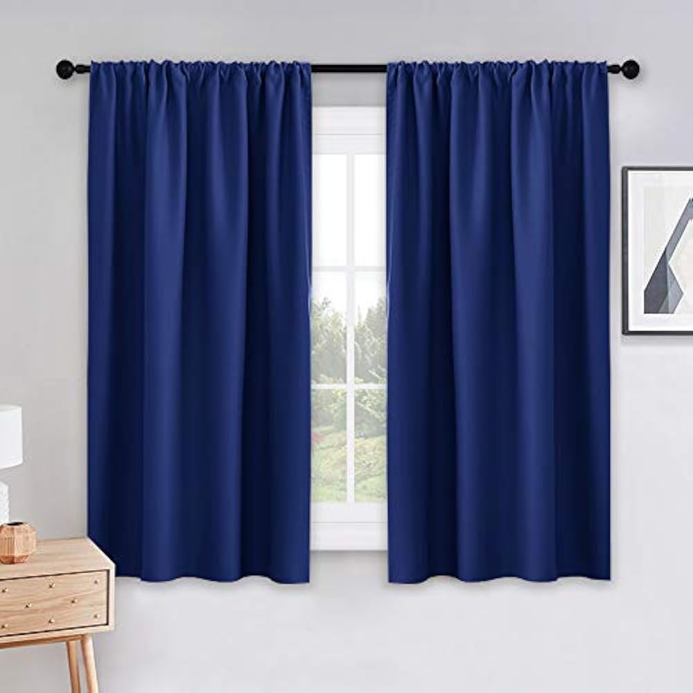 Bedroom Blue Curtains - 45 Inch Length Blackout Draperies ...