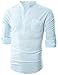Ohoo Mens Slim Fit Ultra Light Cotton Linen Blend Long Sleeve Popover Work Shirt