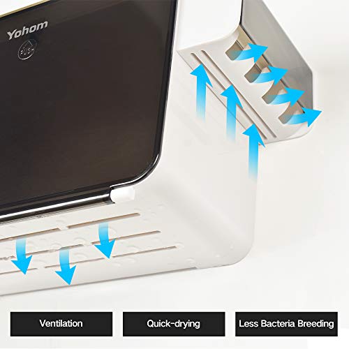 YOHOM Toothbrush Holder Wall Mounted Toothpaste Organizer for Shower Comb Razor Toiletry Multifunctional Bathroom Storage Caddy Set with Dustproof Cover No Drill - White & Black