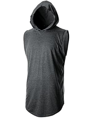 Mens Slim Fit Thin Super Lightweight Sleeveless Hoodie with Kanga Pocket