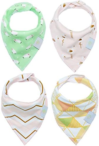 BABY POP Baby Bandana Drool Bibs for Girls with Adjustable Snaps, Extra Soft Absorbent 100% Organic Cotton Hypoallergenic Bib Set for Teething & Drooling, Perfect Baby Shower Gift (Pastel Mint)