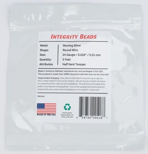 Sterling Silver 24 Gauge Half-Hard Temper Round Wire - 5 Feet