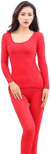 comfortablee Women's Thermal underwear suit Slim stretch threaded cuff Top &amp; Bottom Fleece Lined