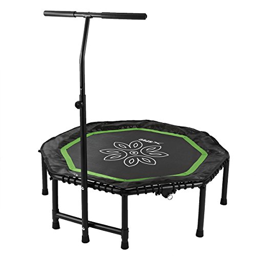 Xspec 44" Silent Fitness Mini Trampoline with Adjustable Handrail Bar, Green & Black - Indoor Rebounder for Adults - Best Cardio Jump Fitness Low Impact Workout Trainer, Covered Bungee Rope System - Thumbnail 5