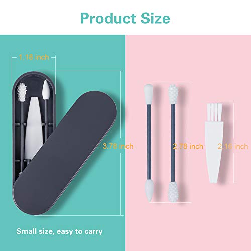 Cotton Swab Portable Silicone Swab Cleanable for Ears Cleaning, Smooth Q-Tip for Cosmetic Makeup and Touch-ups for Women, 2 Pack Reusable Cotton Swabs (gray)