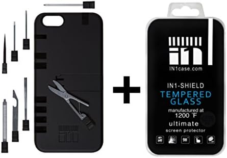 IN1 Multi-Tool case for iPhone 6/6s Bundle With IN1 Shield Tempered 1200°F Glass (iPhone 6/6s Black case Black tools)