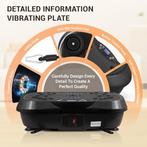 Skade Vibration Plate, Exercise Machine Vibration Plate for Lymphatic Drainage Weight Loss, Waver Vibration Plate 330lbs Capacity 6 Preset Modes 120 Level with Loop Belt（black）