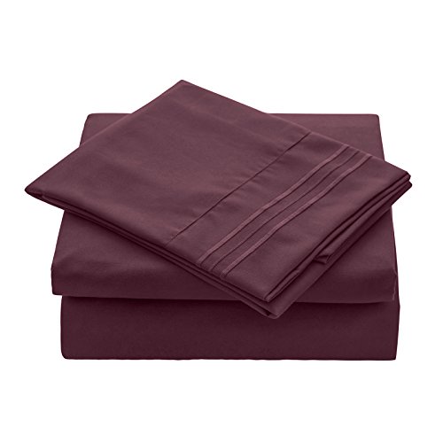 VEEYOO Queen Size Sheet Set - Super Soft 1800 Thread Count Premium Bed Sheet Sets - 16-Inch Deep Pockets, Hypoallergenic Brushed Microfiber, Wrinkle & Fade Resistant Sheet - 4 Pieces, Burgundy
