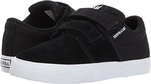 Supra Kids Boy's Stacks Vulc II Hook & Loop (Little Kid/Big Kid) Black Suede/White Shoe
