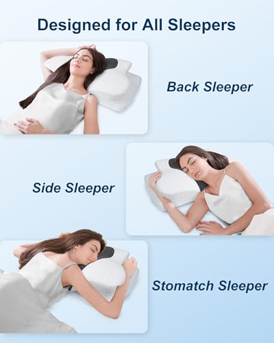 HOMCA Neck and Neck Pillow, Ergonomic Memory Foam Pillow, Side Sleeper, Back and Mouth Down Pillow, 60 x 40 x 9/10 cm