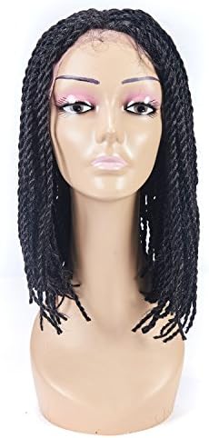 Fully Hand Braided 16Inch 3X Box Braid Front Lace Wigs Natural Side Medium Length Synthetic Bob Wigs for Black Women (#1B)