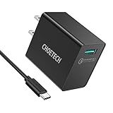 CHOETECH Quick charge 3.0, 18W USB Wall Charger (Quick Charge 2.0 Compatible, UL Certified) Compatible with Samsung Galaxy Note 9/8/S10/Plus/S9/S87, LG G6 /V30, HTC 10 and More ( USB C Cable Included)
