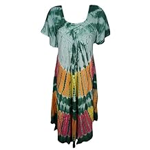 Mogul Interior Womens Umbrella Dress Tie Dye Half Sleeves Boho Beach Dress