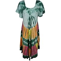 Mogul Interior Selena Womens Sundress Tie- Dye Flare Loose Fit A-Line Resortwear Swing Dresses Cover up S/M