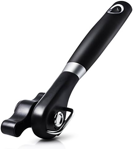 Manual Can Opener - Safety Can Opener Smooth Edge with Soft Grips Handle, Ergonomic Side Cut Stainless Steel Can Opener, Black
