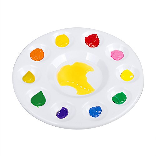 12 Pack Round Paint Tray Plastic Palettes with 6 Pcs Hair Paint Brush Painting Set for Acrylic Painting Watercolor DIY Craft Cupcakes Oil painting ï¼ˆ10 Wells, whiteï¼‰
