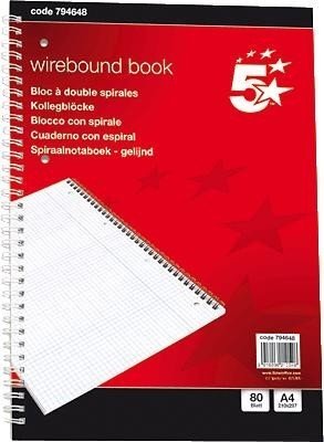 5 Star 794648 College Notepads, Squared, 70 g/m², DIN A4, 80 Sheets