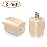 USB Wall Charger, Elepower 2 Pack Dual Port Wall Charger with Foldable Plug for iPhone 7/ 6s / 6 / Plus, iPad Pro 9.7/ Air / Mini 2, Galaxy S/ J / Note Series, HTC, Nexus, Power Bank and More-Gold