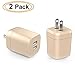 USB Wall Charger, Elepower 2 Pack Dual Port Wall Charger with Foldable Plug for iPhone 7/ 6s/ Plus, iPad Pro 9.7/ Air / Mini 2, Galaxy S/ J/ Note Series, HTC, Nexus and More-Gold