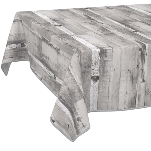ANRO Oilcloth Tablecloth Wood Look Grey White Rectangular with Edging - Washable, Modern & Easy Care - Outdoor/Indoor PVC Tablecloth 200 x 140 cm (Rectangular)