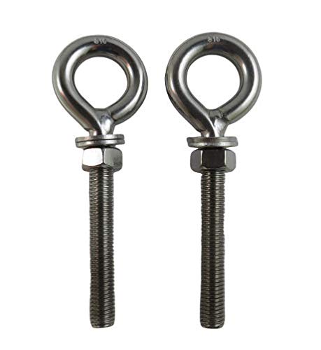 2 Pieces Stainless Steel 316 M10 Eye Bolt 10mm x 60mm (3/8" x 2 3/8") Marine Grade