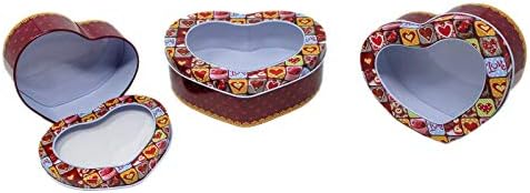 Set of 3 Heart Shape Tin Storage Boxes Perfect for Gifting Storing Cookies Chocolates Biscuits Container 5 Inch Long - Red (1BOX360)