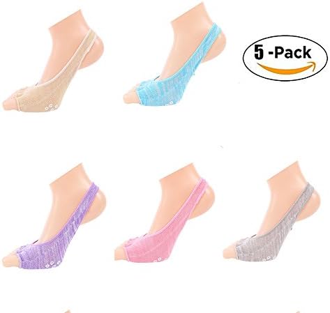 Yoga Socks Non Slip Skid for Barre Pilates Ballet Cotton Socks 5 Pairs (Multicolor)