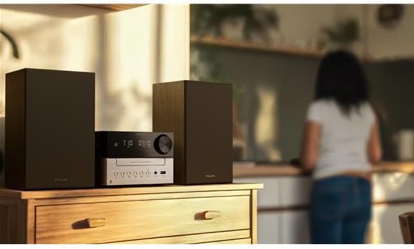 TAM3205M2 HiFi Microchaîne, Bluetooth, Lecteur CD, USB, Radio FM Auracast, 85% matières recyclées après consommation
