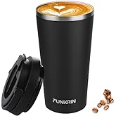 Funkrin Insulated Coffee Mug with Ceramic Coating, 16oz Iced Coffee Tumbler Cup with Flip Lid and Handle, Double Wall Vacuum Leak-Proof Travel Mug for Office School Party Camping