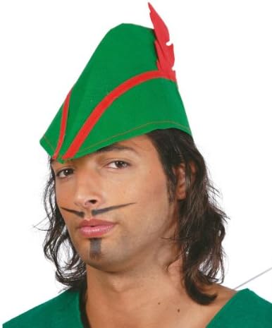 Green Mens Adults Robin Hood Hat with Red Trim &amp; Feather Medieval Peter Pan