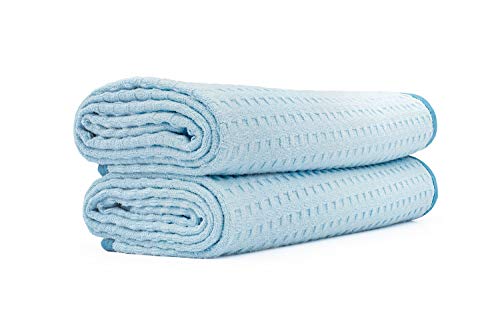 The Rag Company (2-Pack) Dry Me A River Professional Korean 70/30 Microfiber Waffle-Weave Drying & Detailing Towels (20x40, Light Blue)