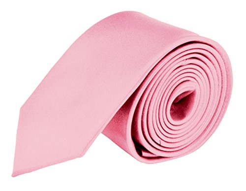 Moda Di Raza- Mens Skinny Tie 2.75 inch Satin Silk Finish Polyester Men necktie - Bridal Pink