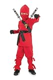 Underwraps Costumes Big Boy's Children's Red Ninja Costume, Medium 6-8 Childrens Costume, red, Medium