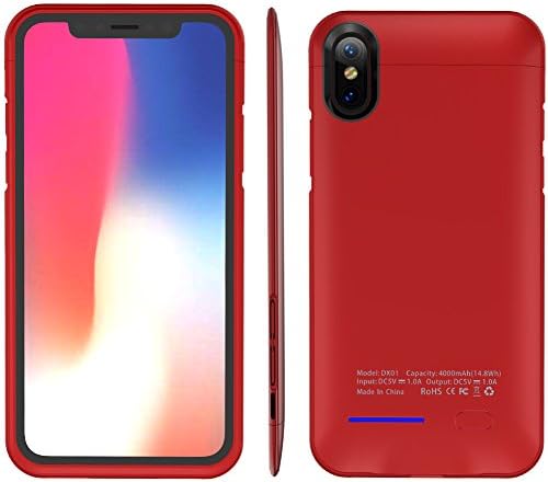 iPhone X Battery Case , Innovative Wireless 4000Mah Portable Cover Charger Power Bank Charging Case For iPhone Accessories With Ultra Protection and Ultra Protection , Magnet Bracket Red