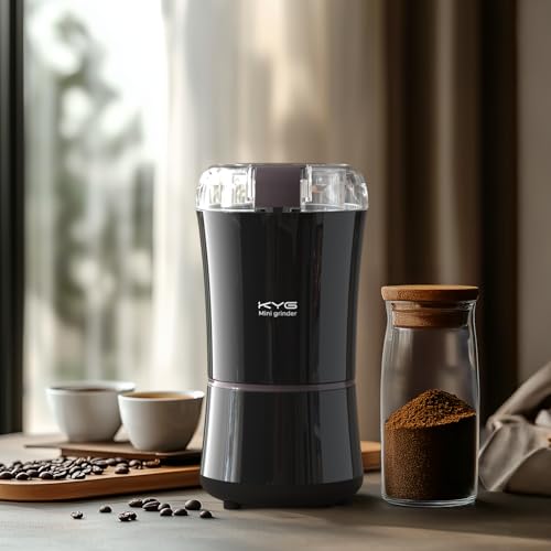 KYG Electric Coffee Grinder for Espresso Beans, Nuts and Grains, Powerful Compact Coffee Grinder One-Touch Operation and Stainless Steel Blades 200w Black