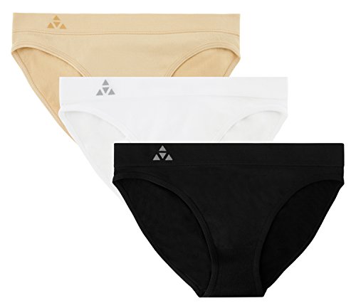 Balanced Tech Women's 3 Pack Seamless Low-Rise Bikini Panties - Black/White/Nude - X-Large