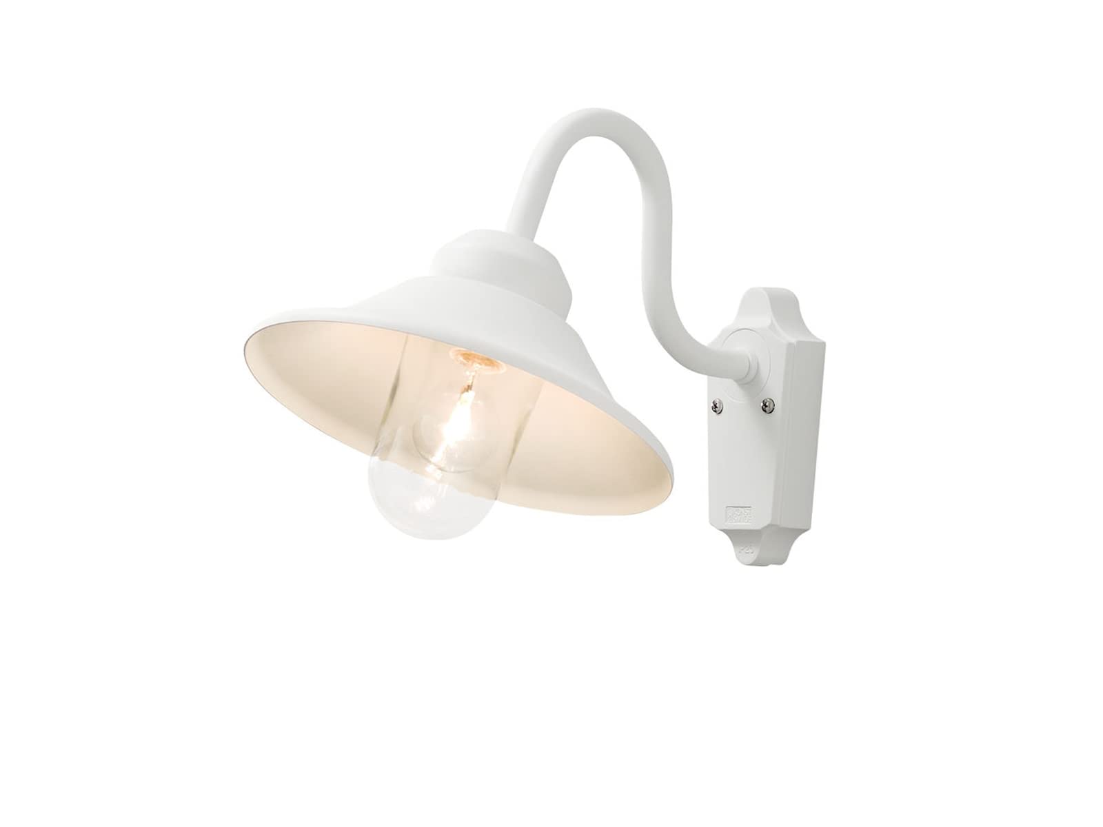 Konstsmide Handmade Outdoor Wall Lights Mains Powered/Vega Down Swan Neck Outdoor Wall Light/1 x 60 W E27 Max Wall Lamp/Clear Glass Globe/Aluminium/IP23/White Outside Light