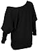 ABD Women's Off Shoulder Bat Wings Loose Pullover Sweater Knit Jumper Black, Large