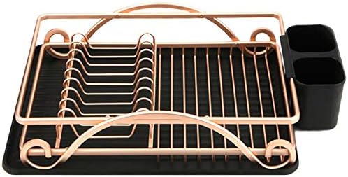 Glossia Stainless Steel Dish Drainer Drying Racks with Drip Tray Gold Wire Cutlery Dish Rack Stand Holder Shelf Kitchen Utensils Storage