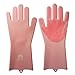 Silicone scrubbing Gloves wash Dish and car Cleaning Glove, Magic saksak Clean Washing Scrub. Kitchen Sponge Long Gloves with Scrubber. Reusable Heat Resistant Brush(Pink 1pair)
