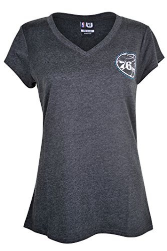 NBA Philadelphia 76ers Women's T-Shirt V-Neck Rhinestone Short Sleeve Tee Shirt, Medium, Charcoal