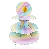 3 Tier Unicorn Cardboard Cupcake Stand Tower Mini Round Cupcake Stand Dessert Cupcake Holder Baby Shower, Gender Reveal Party, Kids Birthday Party Unicorn Themed Party - 12 inches by Lucky Party