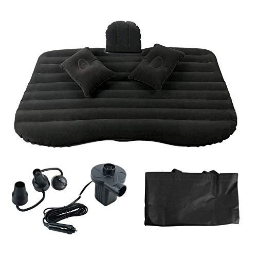 NovelBee Back Flocking Surface Car Travel Inflatable Mattress Air Bed Camping with 2 Air Pillows,Inflatable Pump and Handbag