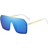 BOJOD Oversized Sunglasses for Women Trendy One Piece Flat Top Rimless Sunglasses Siamese Big Large Shades