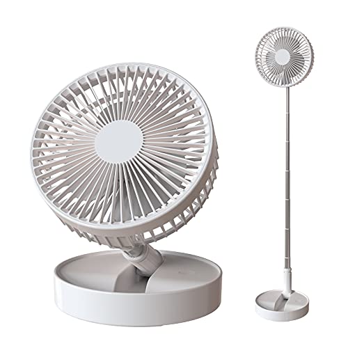 Yivandi Foldaway/Foldable Fan with 7200MAH Rechargeable Battery Built-in, Running Time 10~24 Hours Telescopic Tube Portable Quiet Floor Fan for Bedroom/Home/Camping/Outdoor